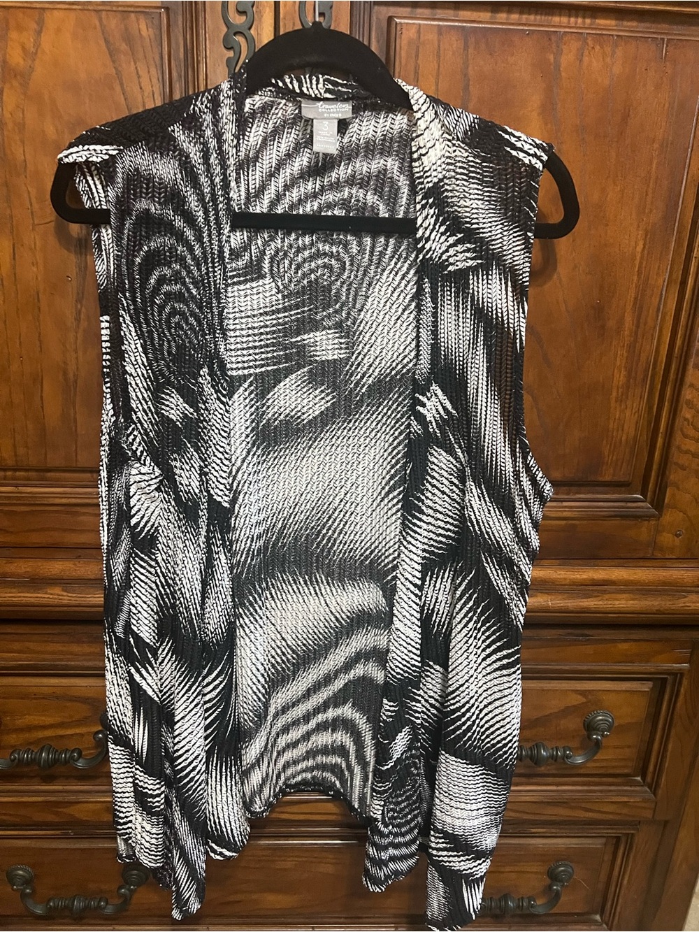 Chico’s Travelers Collection Size 3 Crinkle Knit Open Front Cardigan Vest XL